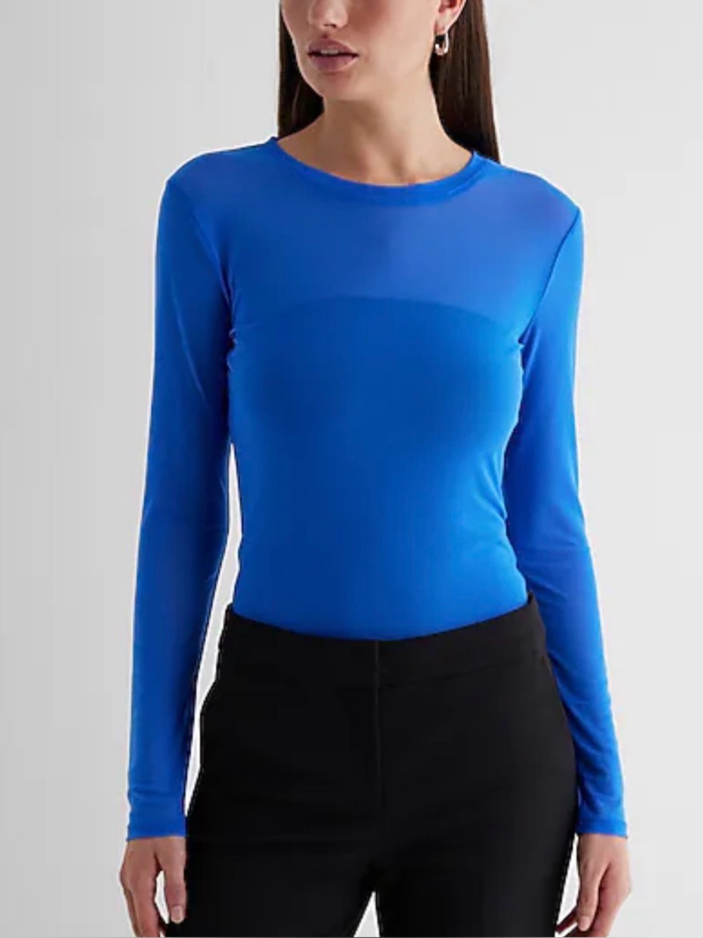 🛍️NWT Express Blue Large Mesh Long-Sleeve Crew Neck Bodysuit
